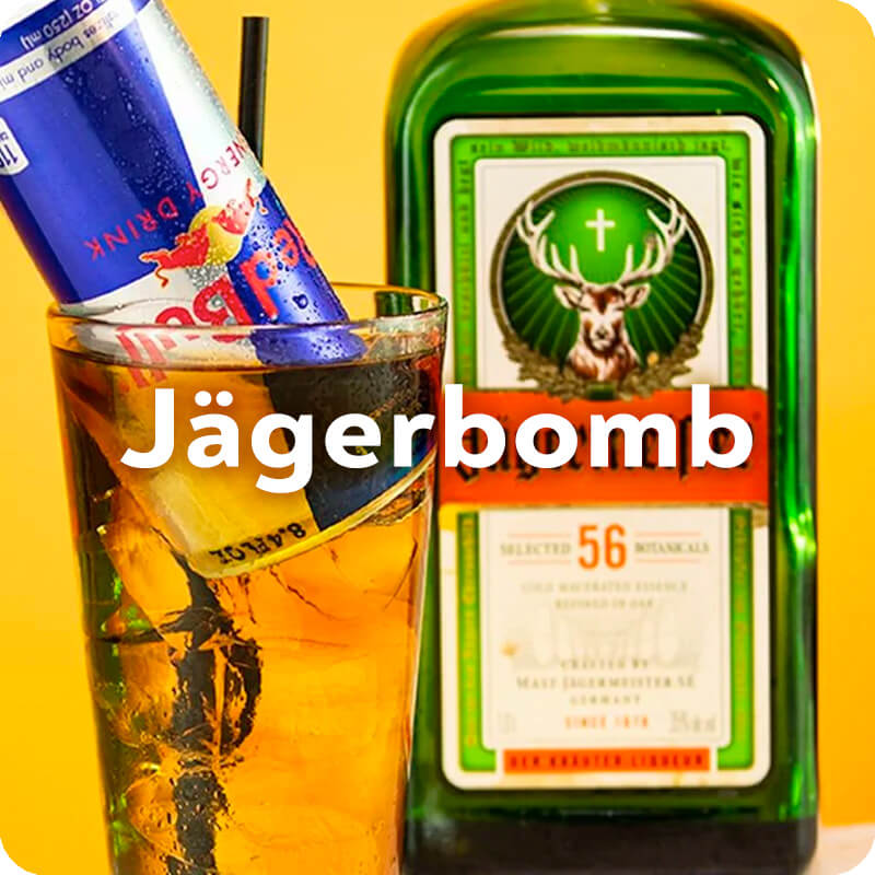 Jägermeister and Red Bull party drink with herbal and energetic flavors