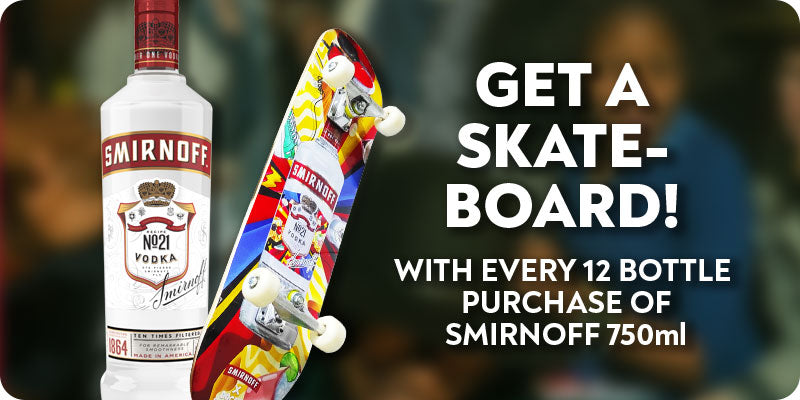 Buy 12 Smirnoff Red 750ml - get a skateboard